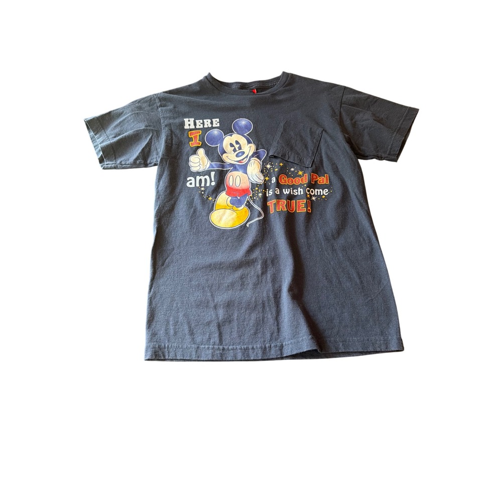 Disney T-Shirt Navy Mickey Mouse Good Pal Wish Come True Pocket Tee AB1490 S